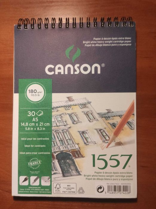 1557 Canson, Альбом для рисования на спирали, А5, 27 листов, 180 гр/м2