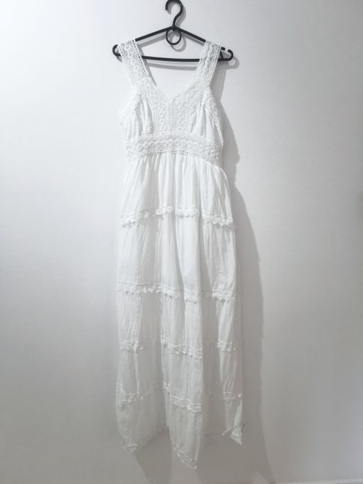 Biała sukienka ażurowa na lato boho cottagecore vintage