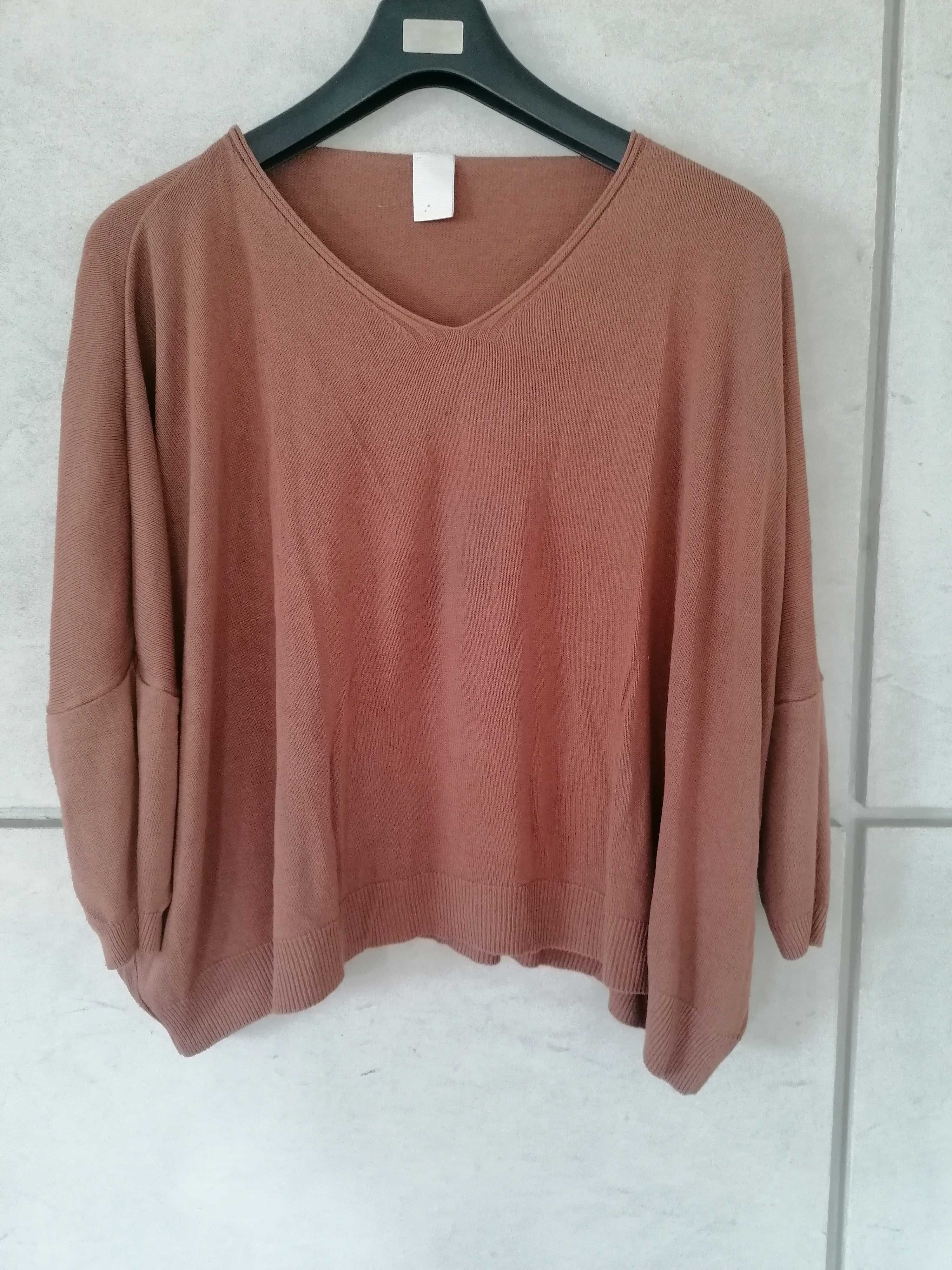 XS sweterek brązowy narzutka oversize Made in Italy