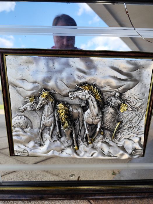 Quadro Italiano com escultura em relevo em prata (argento 925)