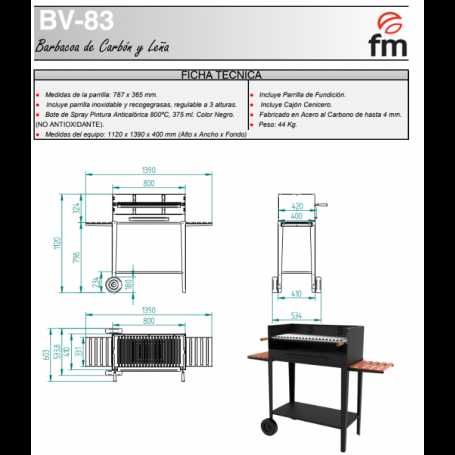 Churrasqueira FR carvao e lenha modelo BV 83 FM