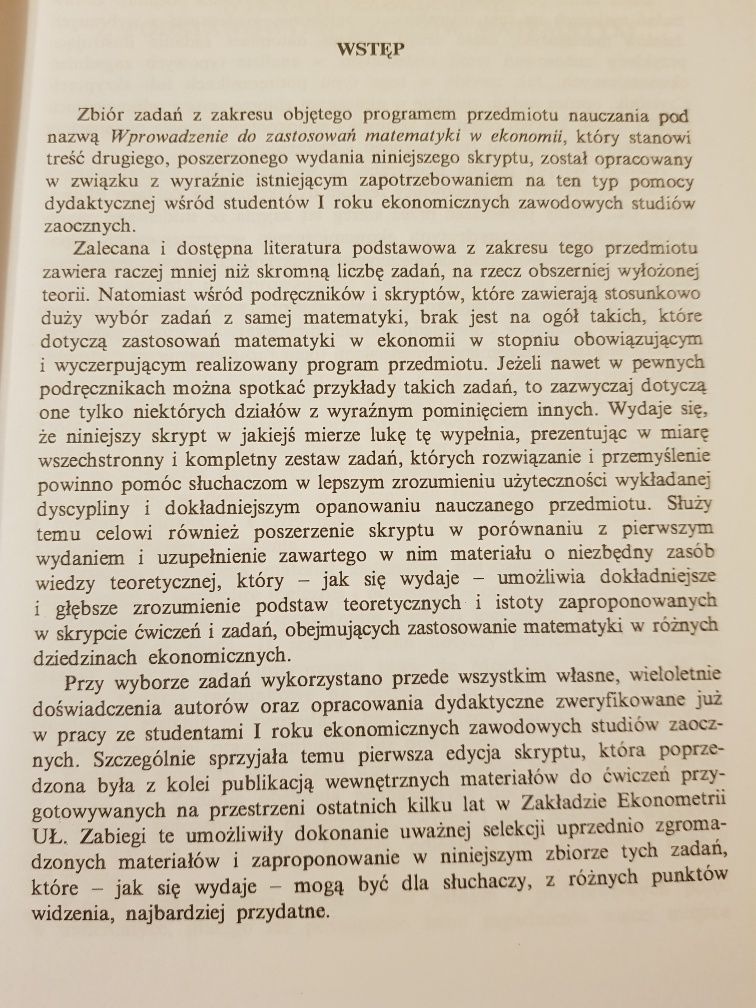 Wprowadzenie do zastosowań matematyki w ekonomii