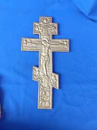 Большой металлический алюминиевый крест распятие Иисуса Христа 37/20см
