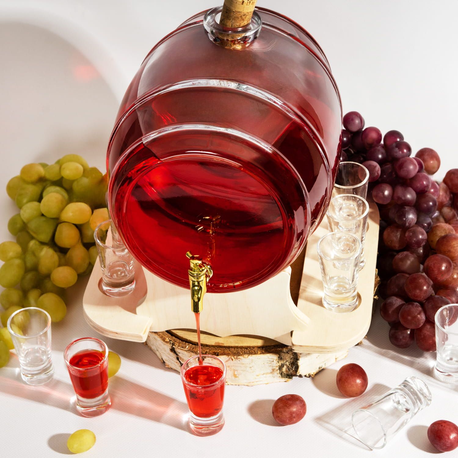 BECZKA szklana 5 L na bimber, whisky, alkohol + STOJAK + kieliszki