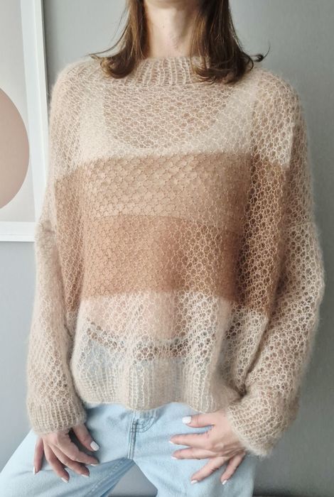 Damski sweterek z moheru i jedwabiu ręcznie robiony (oversize)