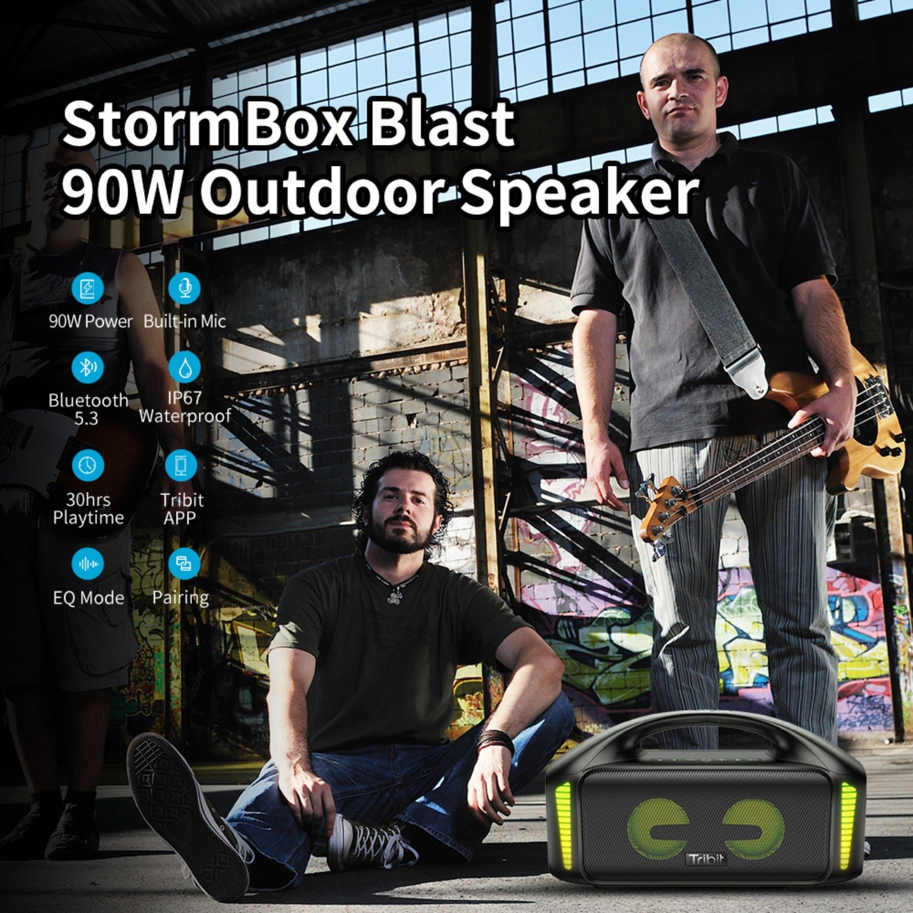 Портативна блютуз колонка Tribit StormBox Blast 90W. Акустика музика