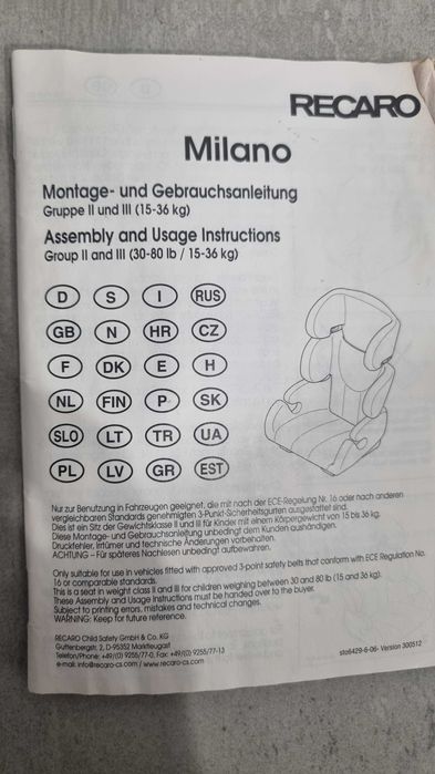 Fotelik samochodowy Recaro Milano 15-36 kg