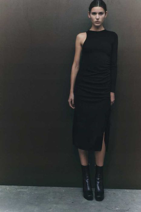 ZARA Luksusowa SUKIENKA asymetryczna drapowana S