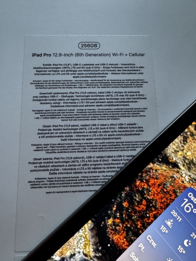 Ipad pro 12,9  6gen 256gb cellular