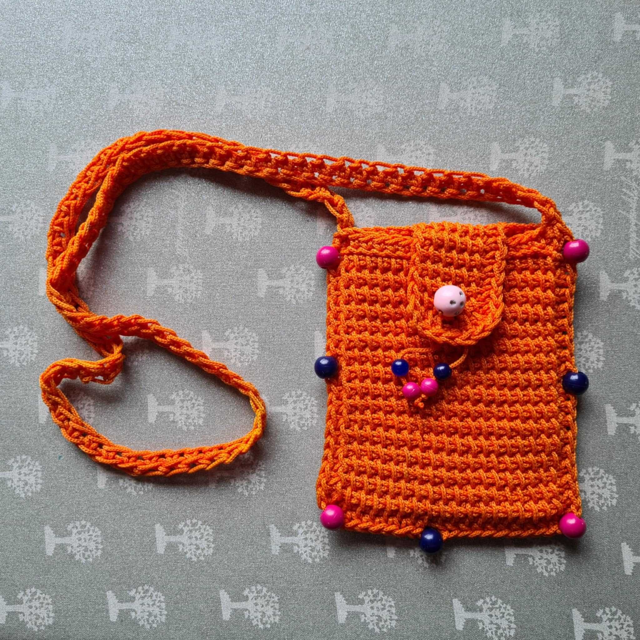 Handmade torba torebka szydełkowana na telefon klucze koraliki boho