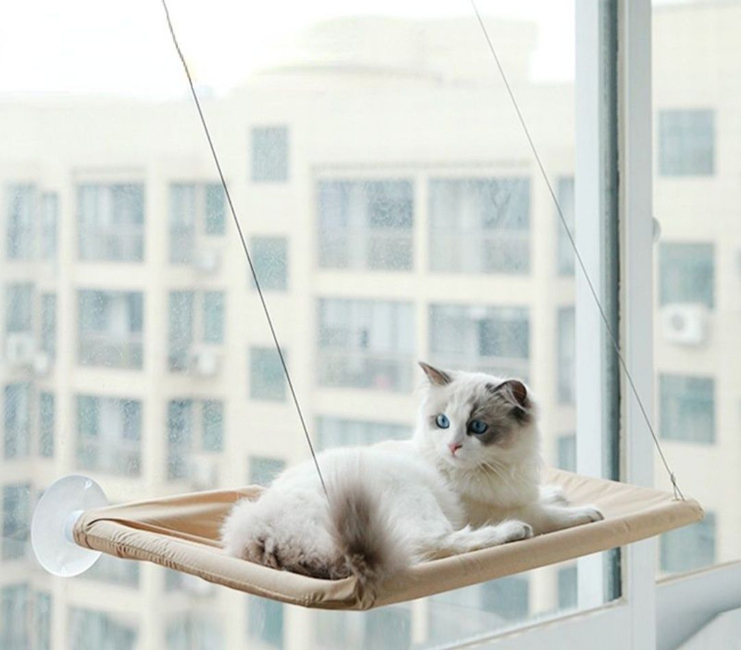 Лежак, гамак для кота на окно на липучках, коврик и большой лоток