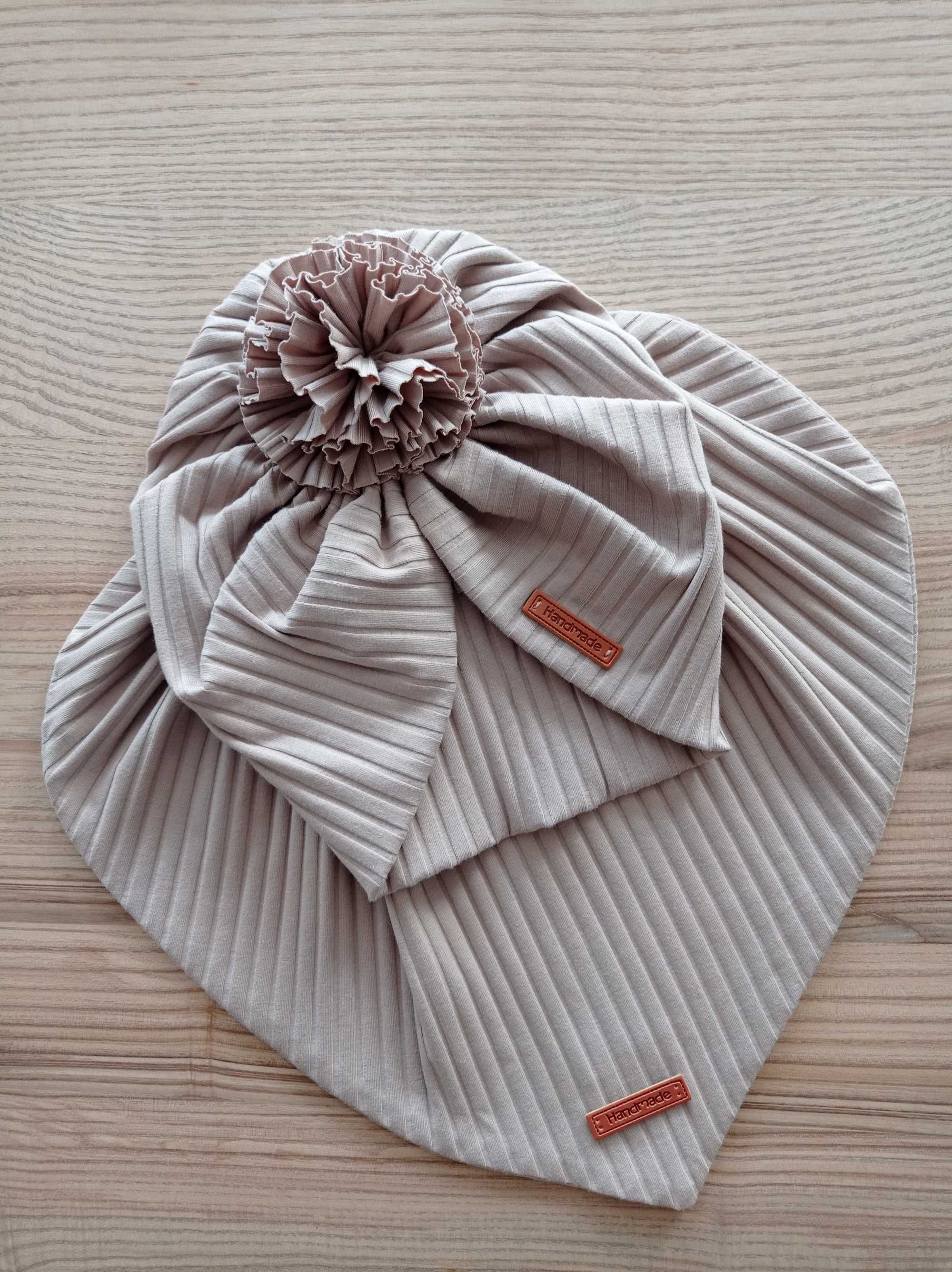 komplet turban z różą i chusta, Handmade