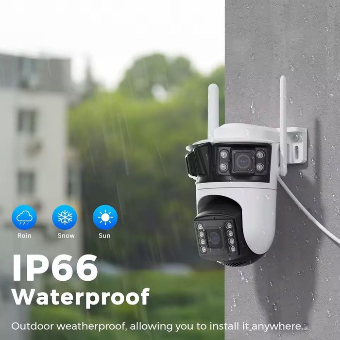 Уличная Wi-Fi IP камера 12МП, три объектива, ICSEE, ночное видение