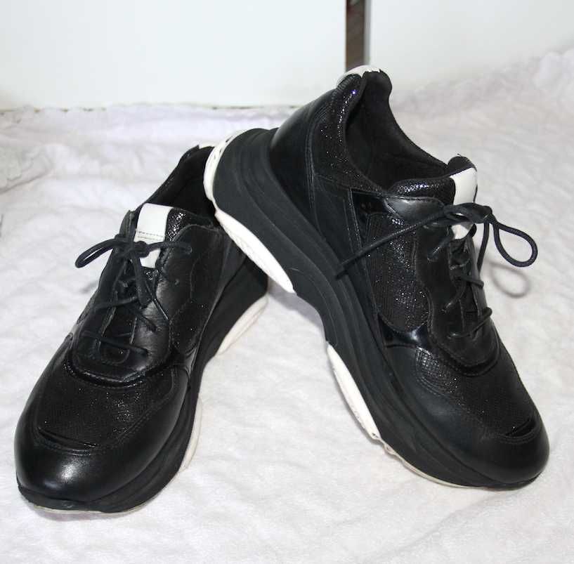 gino rossi sport sneakersy czarne buty 39 skóra skórzane białe