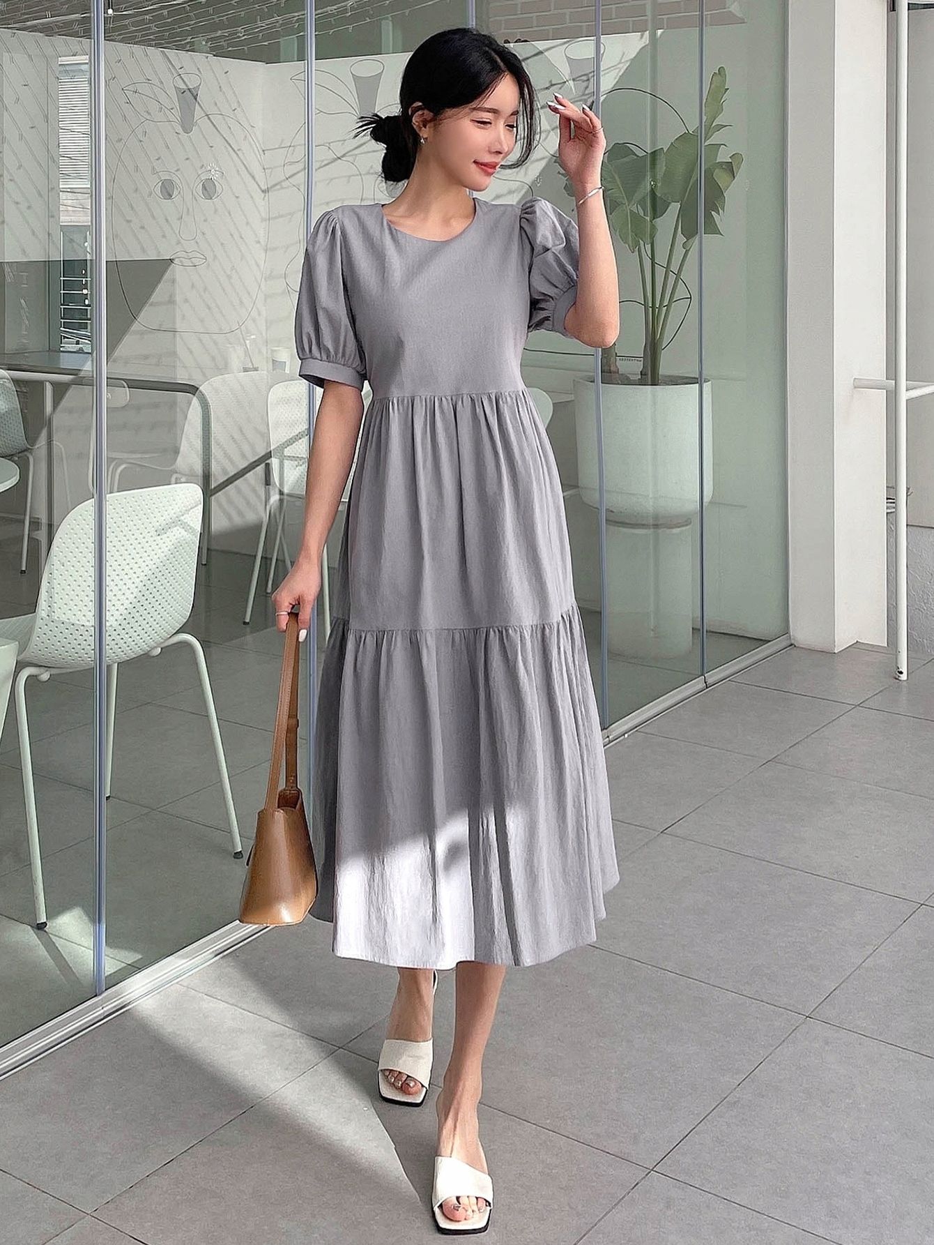 Sukienka Letnia Bawełniana Rozkloszowana Midi Szara Casual Dazy Xs 34