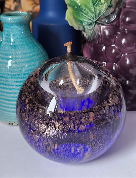 Lampa oliwna Huta Krosno piękne stare kolorowe szkło