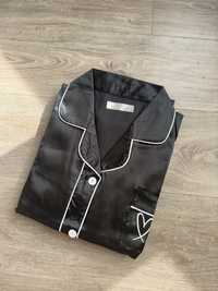 Піжама шовкова сатин чорна шорти з сорочкою