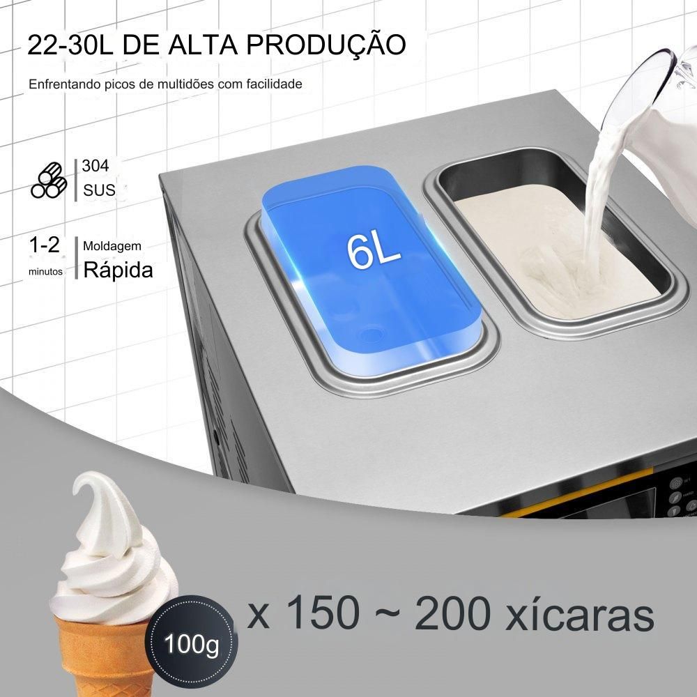 Máquina de Gelado de Soft Serve (3 Sabores, 22-30L/h)