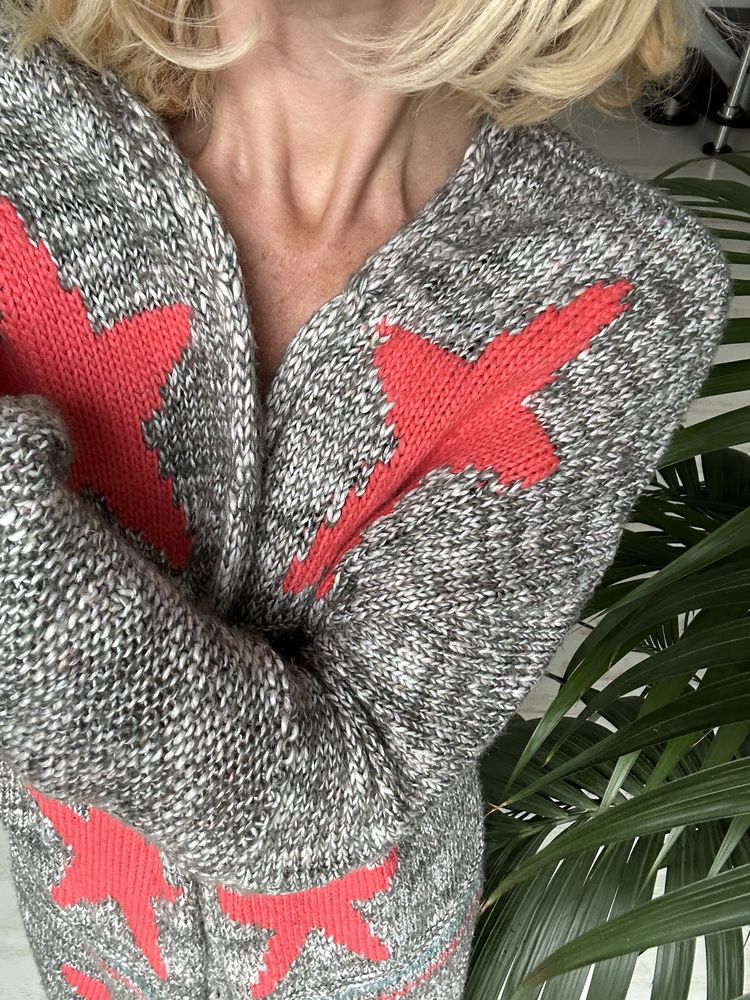 Kardigan sweter z frędzlami z wełną Key Largo r 36/38 S/M