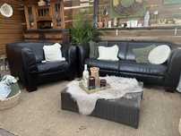 Komplet wypoczynkowy sofa fotel skóra brązowy