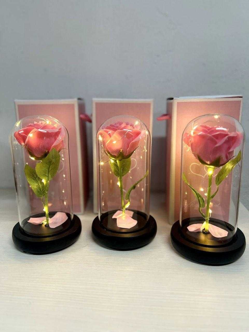 Троянда (РОЗА) в колбі з підсвічуванням led рожевий