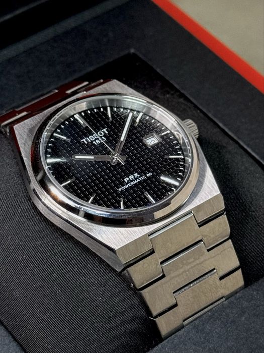 Tissot prx 40 powermatic 80 srebrny czarna tarcza męski