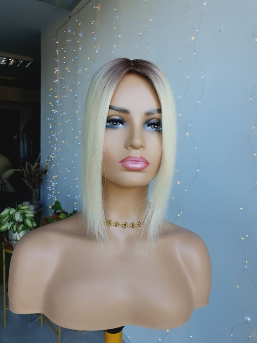 Tupet topper z włosów naturalnych jasny blond z odrostem Monika