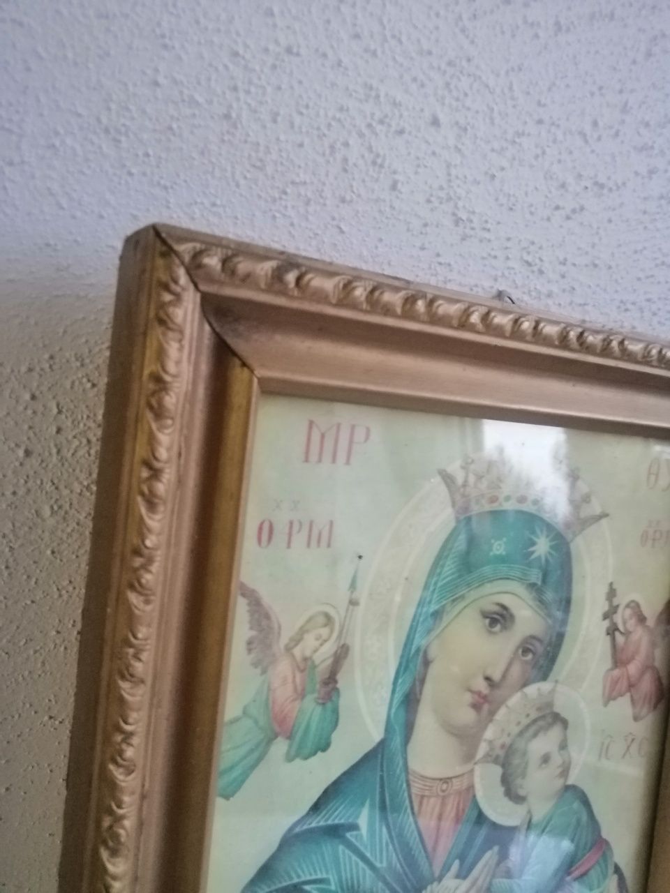 Stary obrazek religijny w ramce +szkło