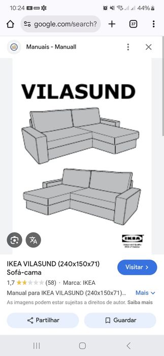 Sofa-cama com chaise longue Ikea