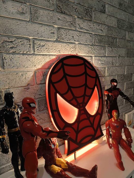 Drewniana lampka nocna led SPIDERMAN maska + gratis 40cm !!!