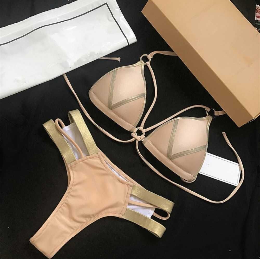 Bikini Stringi Strój Kąpielowy Wiązany Push-Up Damski Kostium Plaża M