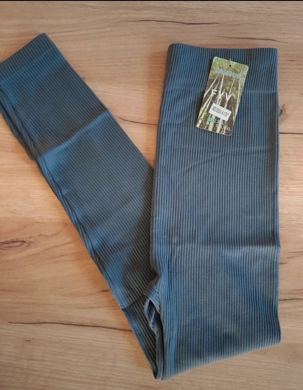Nowe Leginsy 2 XL 44 szare popielate prążkowane bambus prążek wysoki s