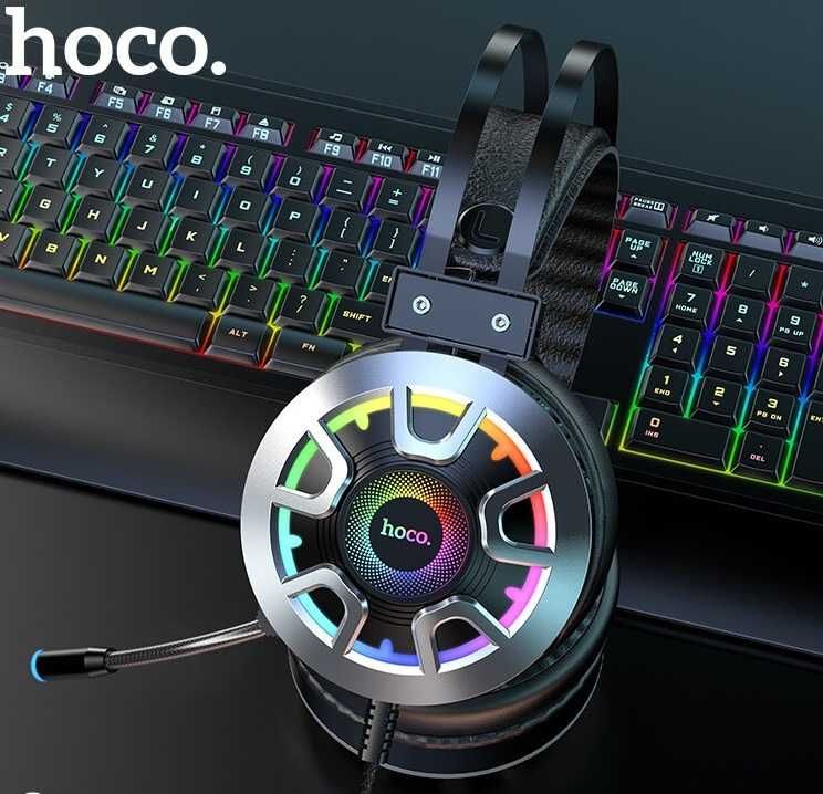 Навушники ігрові HOCO ESD05 з мікрофоном LED підсвічуванням, чорні