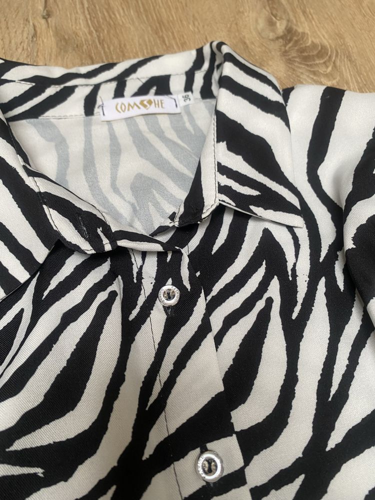 Comshe długa Sukienka szmizjerka zebra koszulowa guziki 36 S