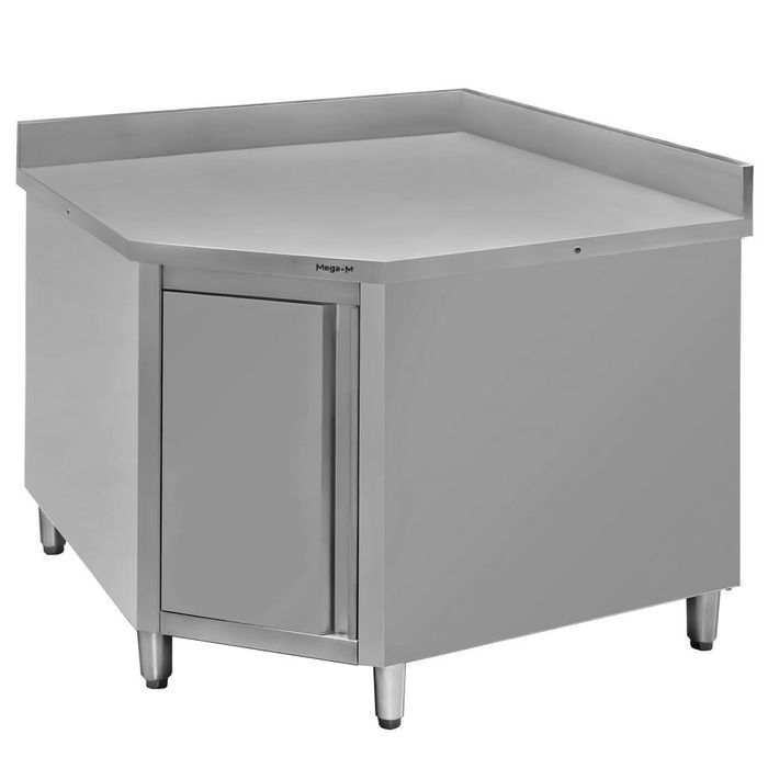 Stół gastronomiczny narożny z szafką i rantem Mega-M 100x60 stal