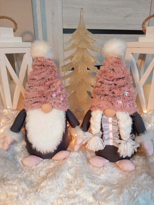 WYPRZEDAŻ Skrzat krasnal świąteczny para rękodzieło recykling