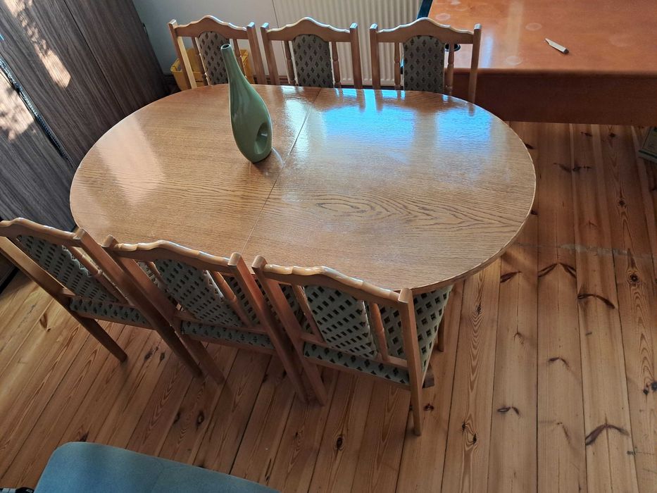 Stół dębowy rozkładany 160x90x76 plus krzesła dębowe