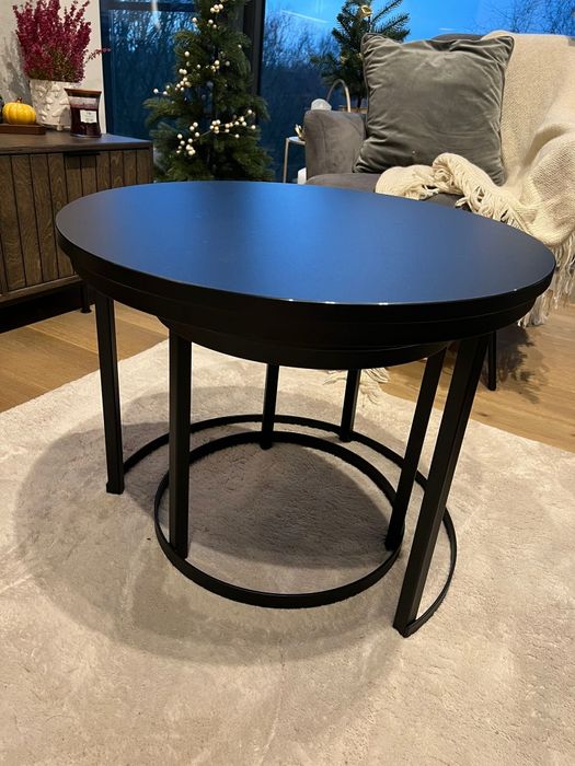 Komplet okrągłe czarne stoliki kawowe matowe