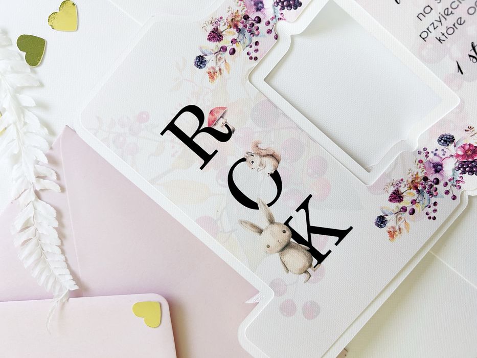 Zaproszenia w kształcie jedynki na roczek sarenka