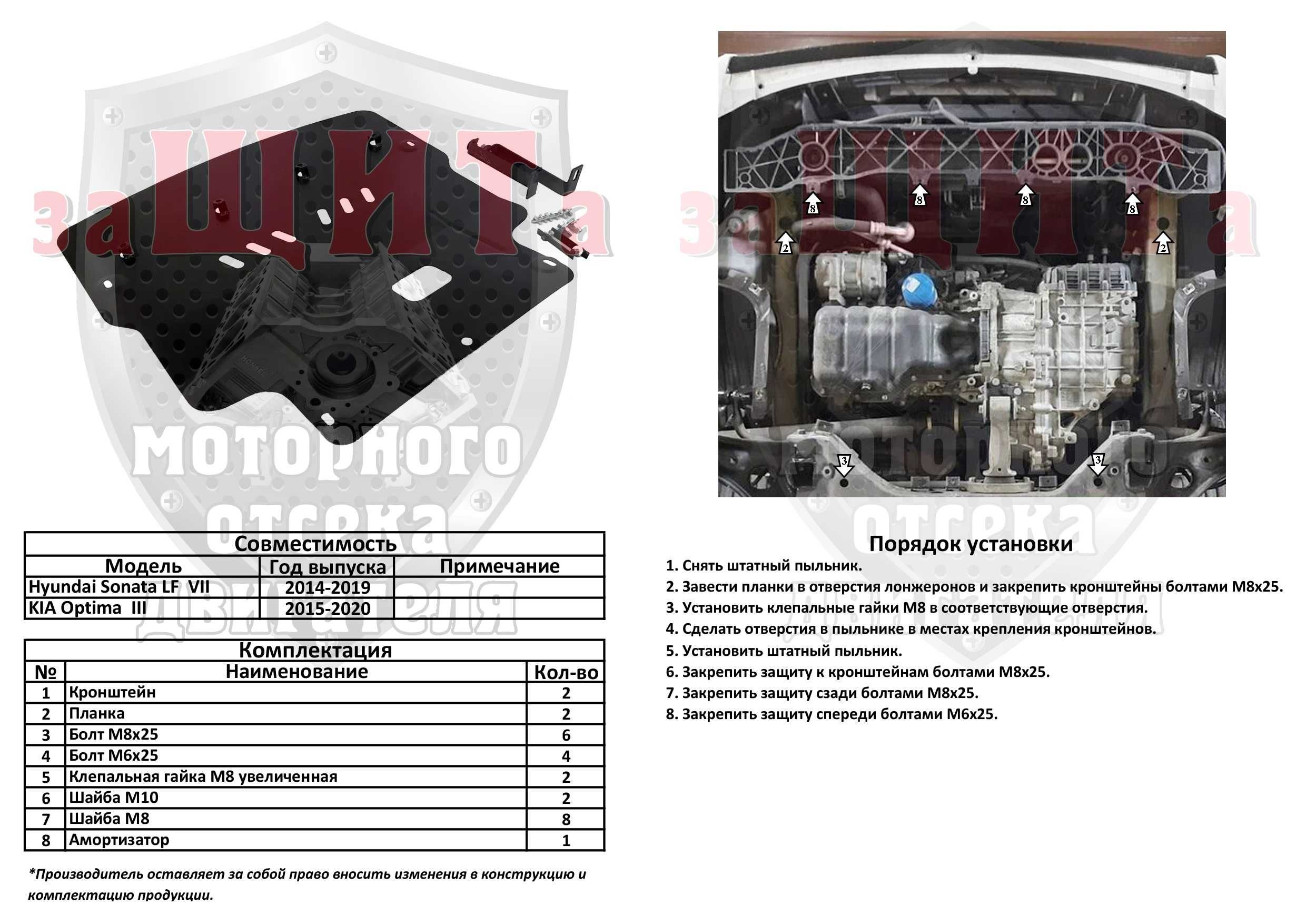 Защита двигателя и КПП Hyundai Sonata  / Хюндай Соната Элантра Туксон
