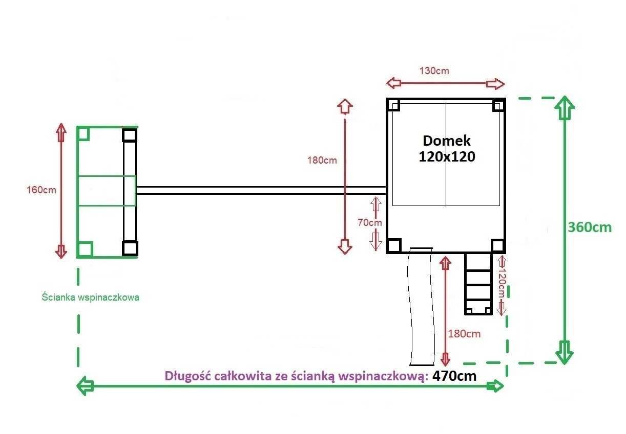 Plac zabaw "prosty" domek dla dzieci. Rozm. S. Huśtawki, wspinaczka