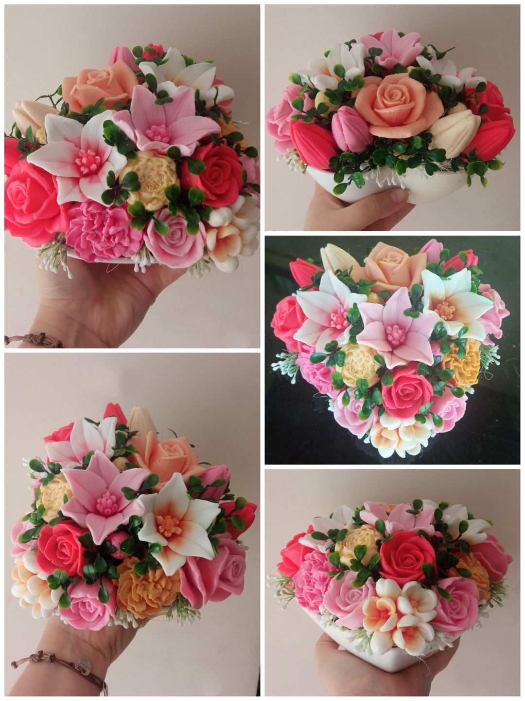 Flower box serce kwiaty mydlane bukiet urodziny komunia podziękowanie
