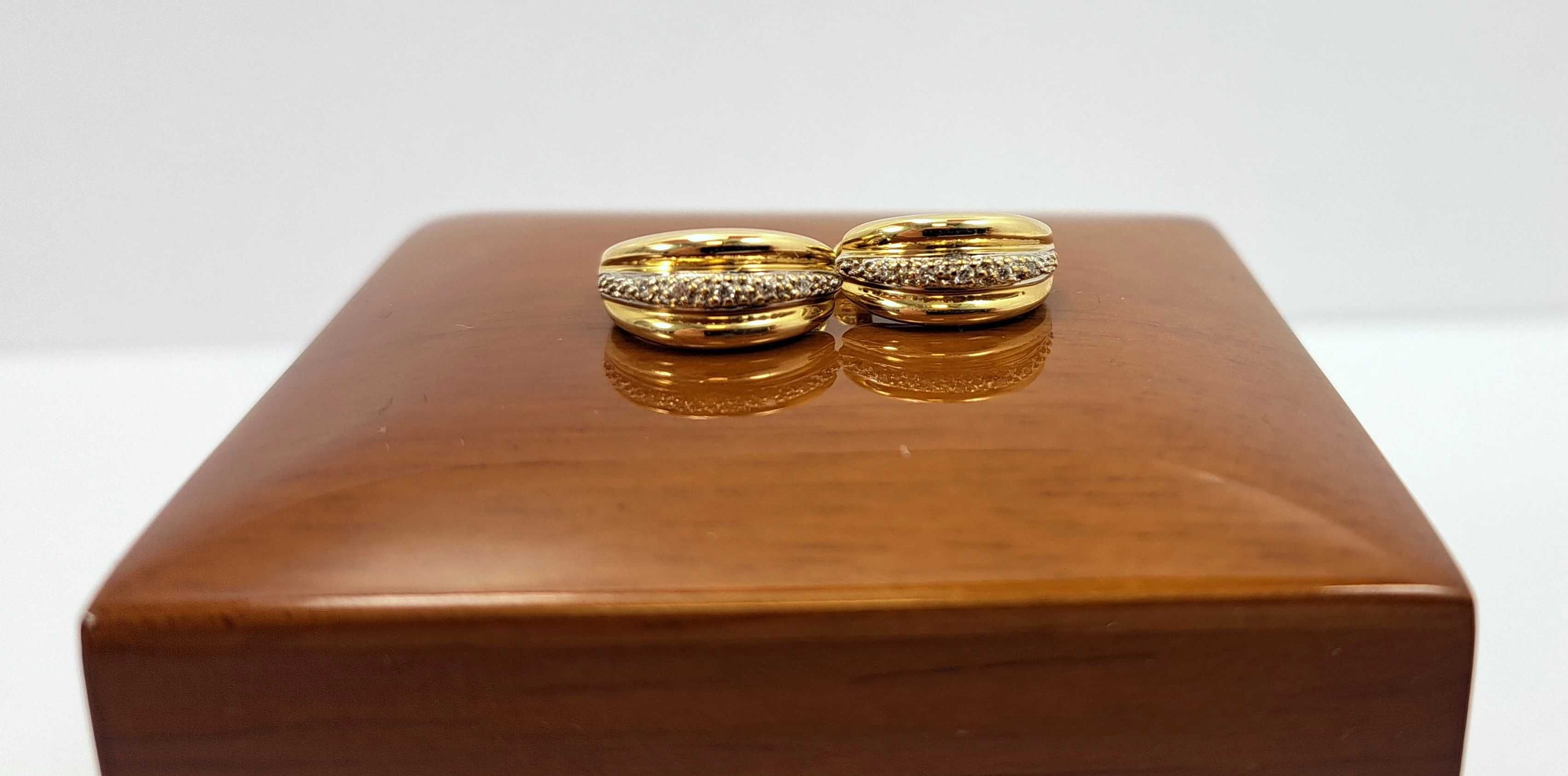 Okrągłe złote kolczyki 585 z diamentami0,05ct w:3,52g zamknięty bigiel