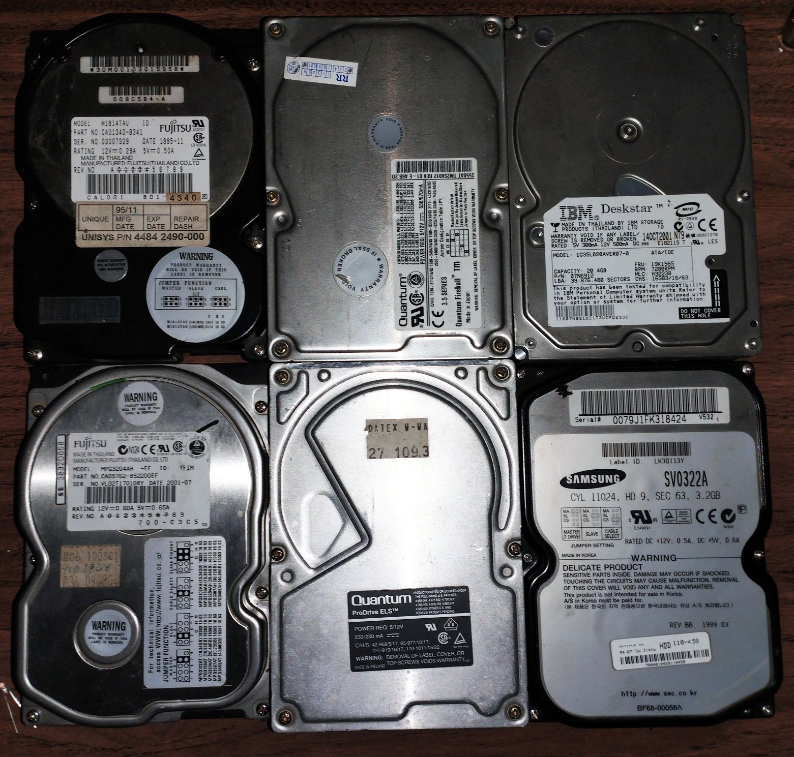 6 dysków HDD ATA z lat 90/00 RETRO