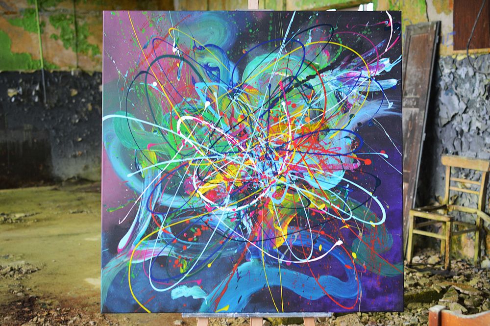 Obraz Abstrakcyjny ręcznie malowany "Fuzja Barw"