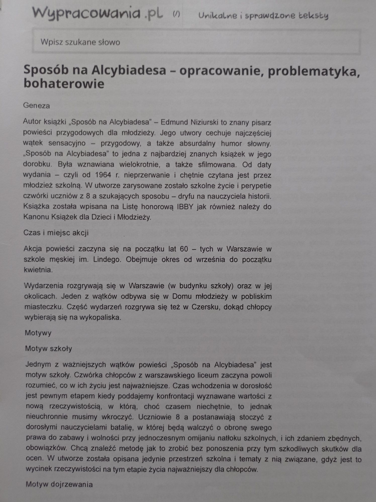 Streszczenie lektury pt:"Sposób na Alcybiadesa"