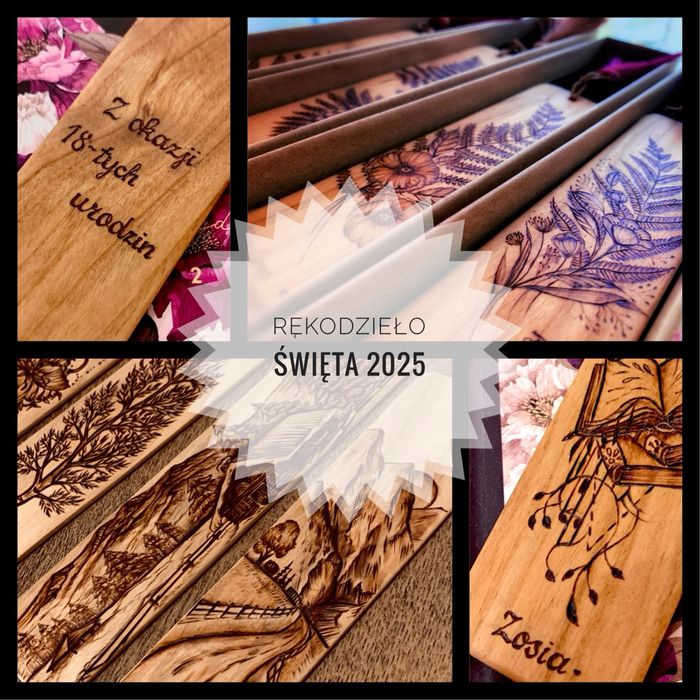 Zamówienia święta 2025 ręcznie wypalane zakladki do książki rękodzieło