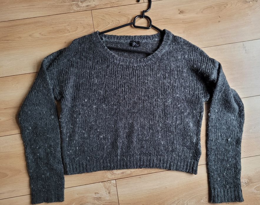 Sweterek krótki szary z wełną h&m oversize roz 34/6/XS pasuje też na