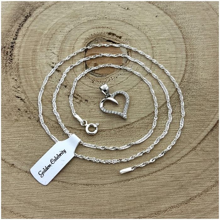 Srebrny Naszyjnik Serce Pr 925 + Róża Wieczna Led / Zestaw Prezentowy