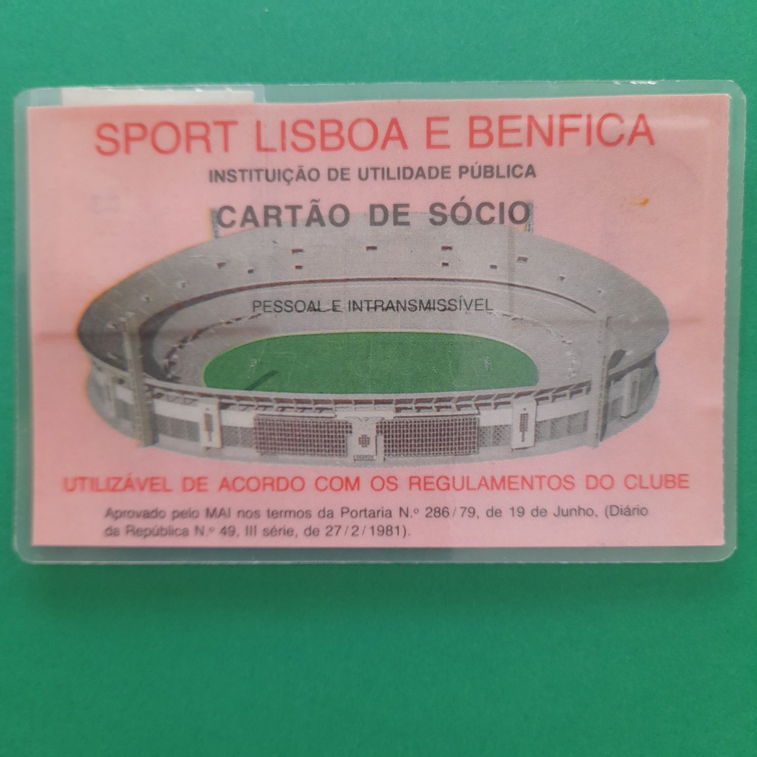 Futebol - Juca, cartão de sócio do Benfica.